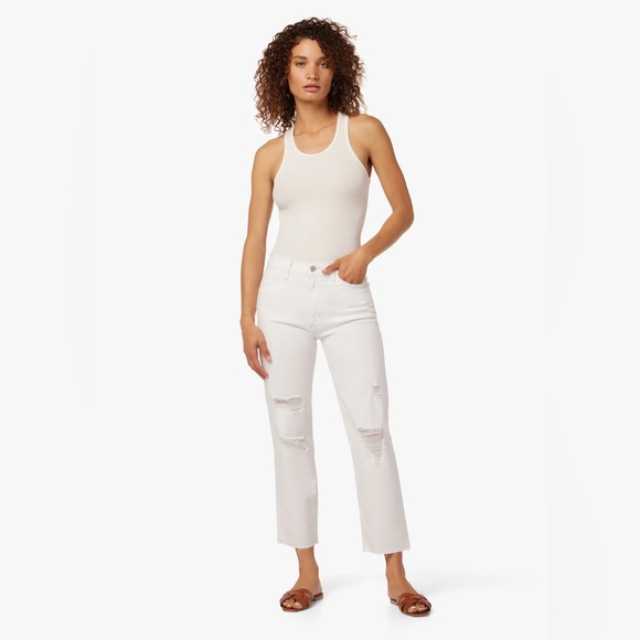 JOE JEANS HIGH RISE STRAIGHT CROP WHITE JEANS RAW HEM SIZE 26 - Picture 2 of 11